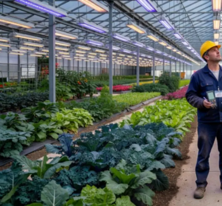 Lichtinstallatie in een grootschalig kassencomplex na een lichtaudit