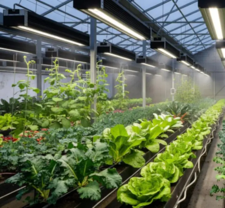 Energie-efficiënte verlichtingsarmaturen in een moderne kas