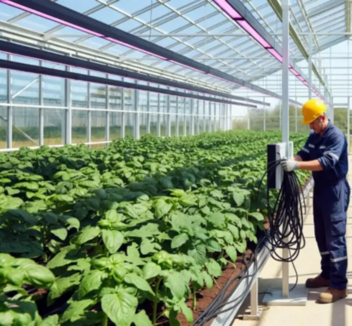 Installatie van gespecialiseerde kasverlichting boven teeltbedden