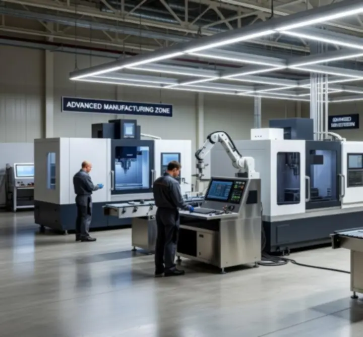 LED-verlichtingsinstallatie in een moderne industriële hal